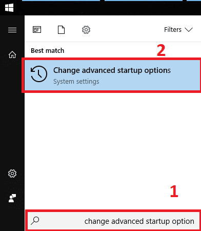 change advanced startup option