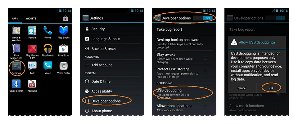 خاموش کردن usb debugging